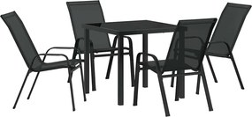 vidaXL Kert étkező szett 5 pcs Fekete Porfestett acél