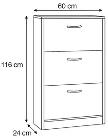 Cipősszekrény, 3 rekeszes, tölgy dekor, MDF
