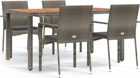 vidaXL 5 részes szürke polyrattan kerti étkezőgarnitúra párnával