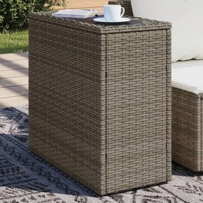 vidaXL szürke polyrattan kerti kisasztal üveg lappal 58 x 27,5 x 55 cm