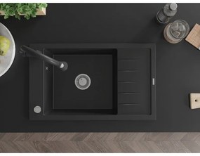 Mexen Elias, 1 kamrás gránit mosogató 795x480x200 mm és Elia mosogató csaptelep, fekete, 6511-77-670101-70