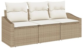 3 darabos Kerti Kanapé Szett Párnával Bézs Poly Rattan