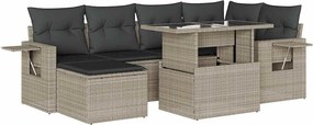 vidaXL 7 részes világosszürke polyrattan kerti ülőgarnitúra párnákkal