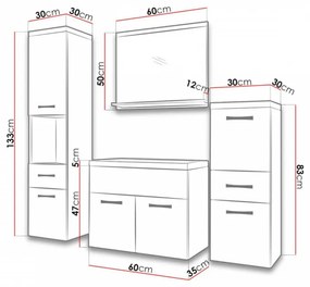LABA fürdőszoba összeállítás mosdóval, tölgy/magasfényű fehér