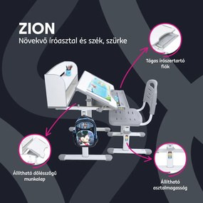Növekvő íróasztal és szék, szürke/fehér, set ZION