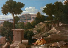 Üveg kép - Nicolas Poussin, Landscape with Saint John on Patmos, reprodukciók (70x50 cm)