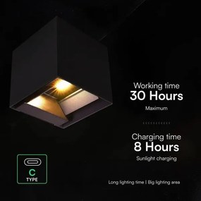 LED napelemes fali lámpa szenzorral LED/9W/3,7V 3000/4000/5000K IP65 2600mAh fekete