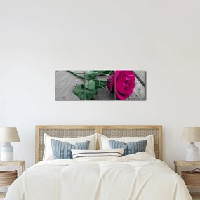 Kép - Rózsaszín rózsa zöld szárral (órával) (90x30 cm)