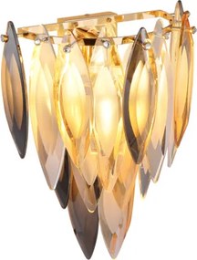 Globo 64136W Fali lámpa, arany színű fém, füstszínű, pezsgőszínű és átlátszó K9 kristályokkal, SzxM: 270x340 mm, Mélység: 160 mm, 3xE14 40W 230V izzók nélkül