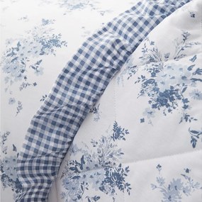 Fehér-kék steppelt ágytakaró 220x230 cm Lucie Floral Frill – Catherine Lansfield