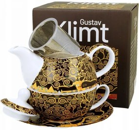Porcelán egyszemélyes teáskészlet teáskanna és csésze aljjal Klimt Életfa