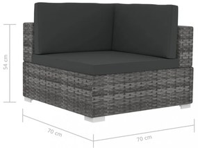 2 db szürke moduláris polyrattan sarokfotel párnákkal