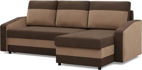 Hewlet sarokkanapé, 2 ágyneműtartóval, szövet anyag, univerzális oldal, hab töltet, barna