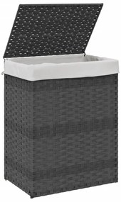 szürke polyrattan szennyeskosár fedéllel 46x33x60 cm