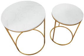 fém kisasztal szett fehér márvány lappal – 2 db – aranyszínű