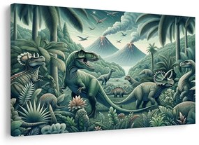 Kép dinoszauruszok vulkános őserdőben