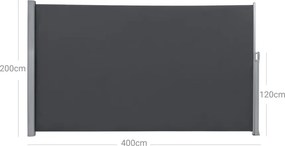 Oldalsó terasznapellenző, belátásgátló, szürke, 280 g/m² 200 x 400 cm