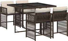 vidaXL 5 részes barna polyrattan kerti étkezőgarnitúra párnákkal