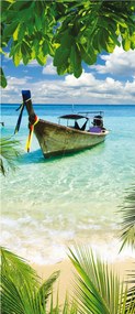 Fotótapéta flizelina Trópusi tengerpart Türkiz pálma hajó nap 91x211 +ragasztó
