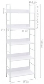 5 szintes fehér szerelt fa könyvespolc 60 x 27,6 x 158,5 cm