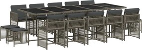 vidaXL 15 részes szürke polyrattan kerti étkezőgarnitúra párnákkal