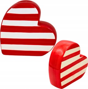 Kerámia szív csíkos fehér-piros persely 13cm