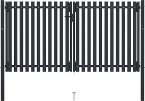 vidaXL antracit színű, kétszárnyú acél kerítéskapu 300 x 175 cm