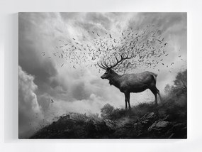 Poszter Absztrakt Természet Szarvas Madarak Szürke Hegyek 100x75