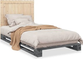 vidaXL szürke tömör fenyőfa ágykeret fejtámlával 100 x 200 cm