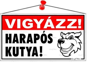 Információs tábla, 22,5x12,5 cm, Vigyázz! Harapós kutya! (LUIN033)