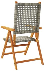 8 db szürke polyrattan és tömör fa dönthető kerti szék