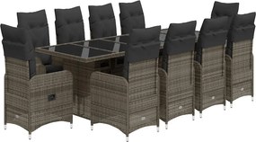 vidaXL 11 részes szürke polyrattan kerti bisztrógarnitúra párnákkal
