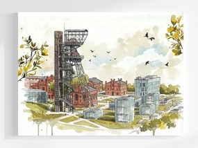 Vászonkép Canvas Kilátás Katowice Múzeum Szilézia Bánya Torony 100x75
