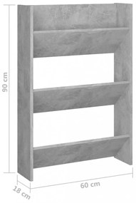 2 db betonszürke fali cipősszekrény 60 x 18 x 90 cm