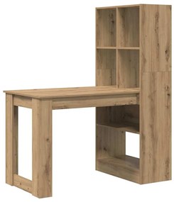 Asztal polcokkal kézműves tölgy 122 x 67 x 145 cm Faanyag