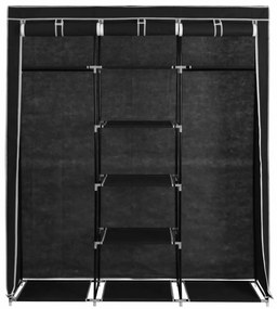 fekete szövet ruhásszekrény tárolórekeszekkel 150 x 45 x 176 cm