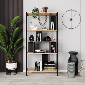 Fekete-natúr színű könyvespolc tölgyfa dekorral 88x175 cm Alabama – Marckeric