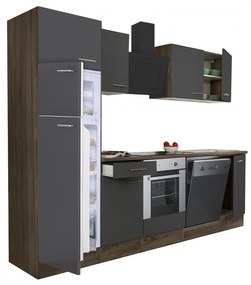 Yorki 280 konyhablokk yorki tölgy korpusz,selyemfényű antracit front alsó sütős elemmel felülfagyasztós hűtős szekrénnyel
