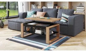 NEA konferencia asztal emelhető lappal és polccal, craft tölgy/fekete