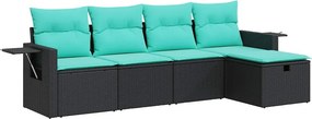 vidaXL 5 részes fekete polyrattan kerti kanapészett párnákkal