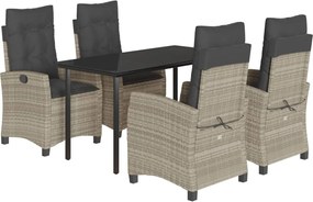 vidaXL 5részes világosszürke polyrattan kerti étkezőgarnitúra párnával