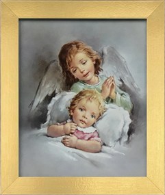 Vászonkép 30x25 Őrangyal Arany Keret Keresztelő Áldozás