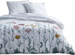 Pamut Ágyneműhuzat 2 Személyes 220 X 240 CM Fehér Virágmintás, Gombos