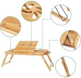 Bambusz laptop asztal, összecsukható reggeliző tálca