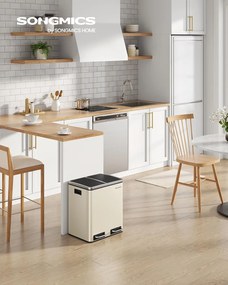 konyhai szemetes, 2 x 15 literes dupla kuka szelektív hulladékgyűjtéshez, homokbézs és fekete színben