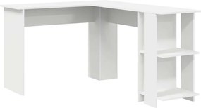 vidaXL Sarokíróasztal polcokkal Fehér 140 x 113,5 x 75 cm Faanyag