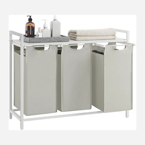 Szennyestartó, 3 rekeszes szennyeskosár fém kerettel, fehér