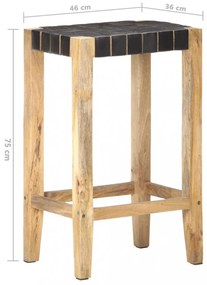2 db fekete valódi bőr bárszék 75 cm