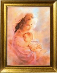 Istenanya Gyermekkel Szakrális Kép Arany Díszített Keretben 30X40