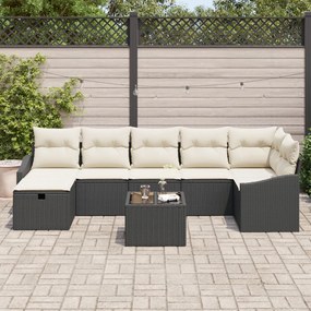 Kerti Kanapé Szett 8 pcs Fekete 55 x 62 x 69 cm Poli rattan